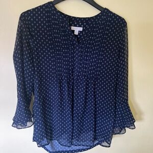 Charter Club Navy Blue Blouse with White Pattern